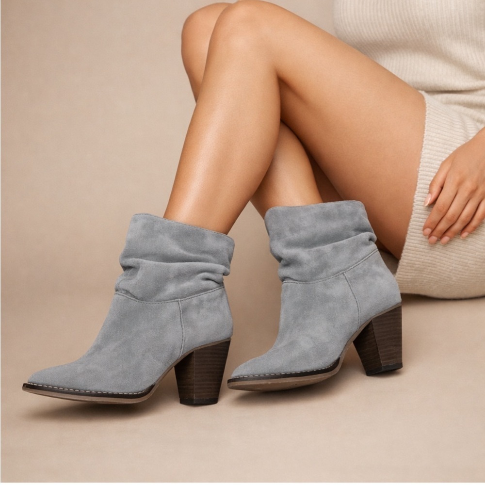 Steve Madden STEVEN Suede Ankle Boots Gray Block Heel Booties Size 8